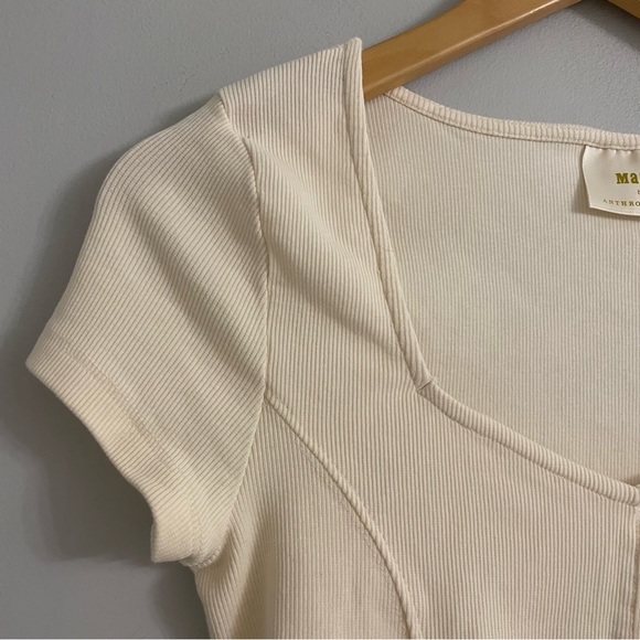 Maeve Anthropologie Ivory Cream Ribbed Sweetheart Top - Picture 5 of 7